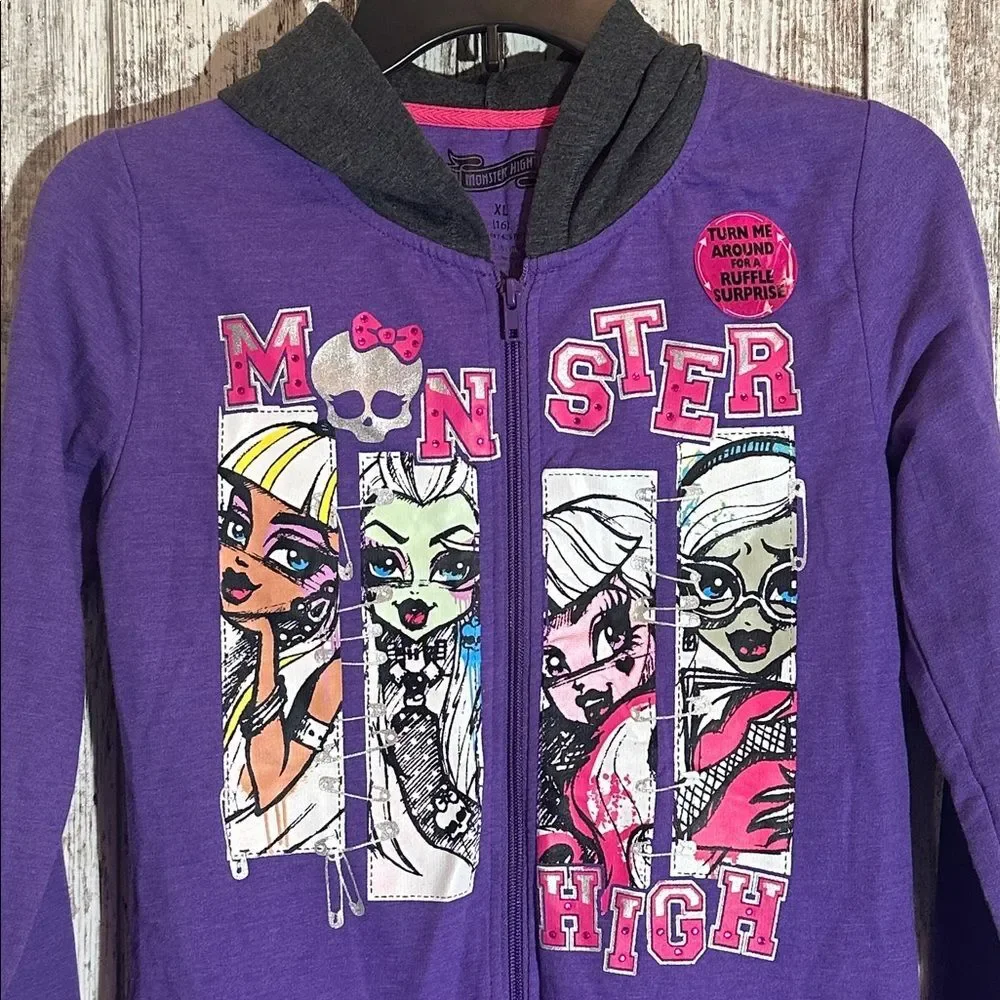 Monster High Girls Zip Up Hooded Sweat Jacket Y2K Hoodie NEW Size XL